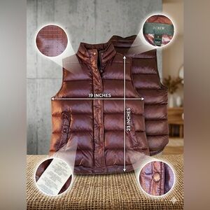 J.Crew Excursion Down Puffer Vest Small Burgundy Maroon Quilted Ripstop